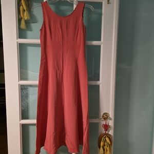 Chic Sleeveless Coral Midi Silk Dress